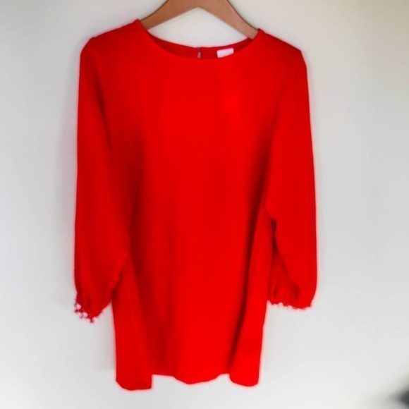 H&M Red Mock Neck Pearl Cuff Shift Dress Size 6 - Picture 6 of 10